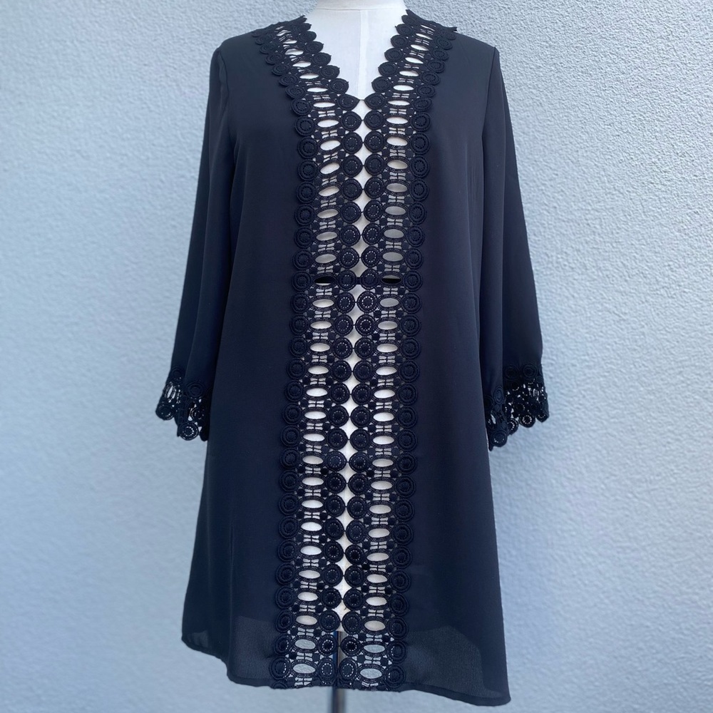New Black long sheer Women’s Tunic/blouse/pullover 3/4 length sleeves